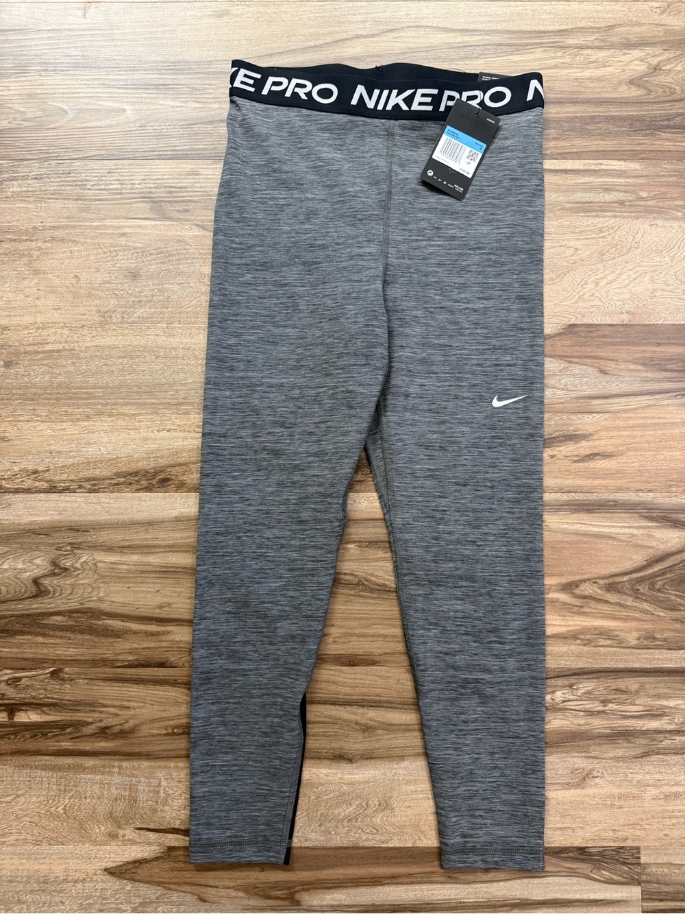Nike Gray Pro Performance Leggings with Black Logo Waistband